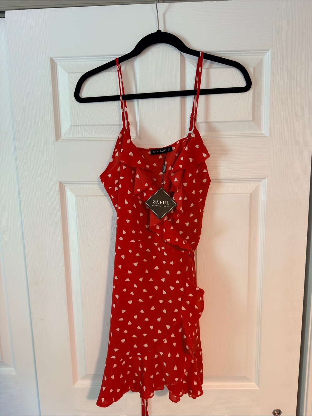 Zaful Red & White Heart Print Ruffle Slip
